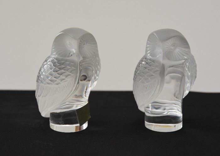 Lalique Crystal Owl Figurines or Paperweights