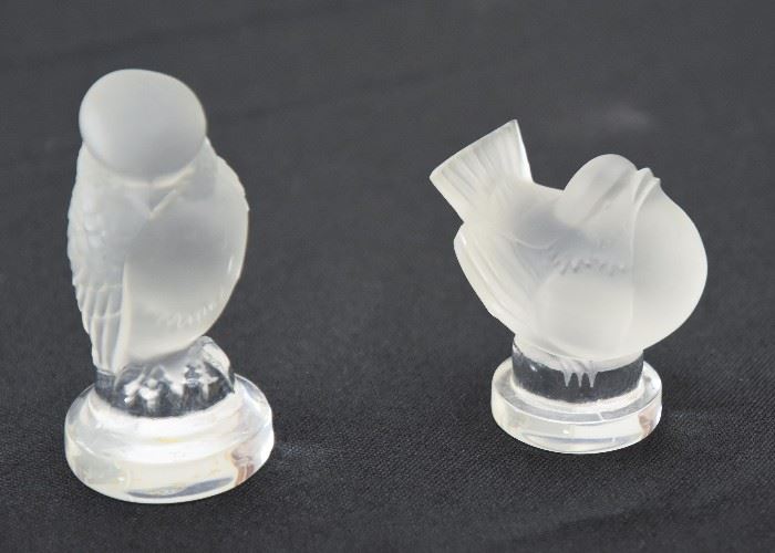 Lalique Bird of Prey & Sparrow Figurines / Paperweights
