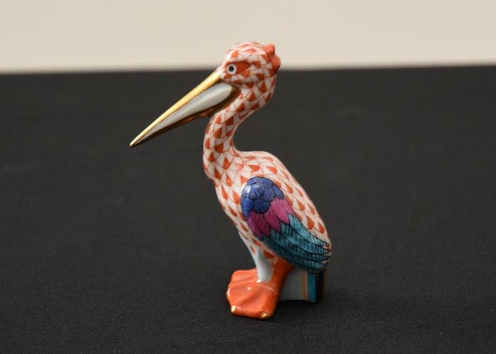 Herend Rust Fishnet Pelican Miniature Figurine