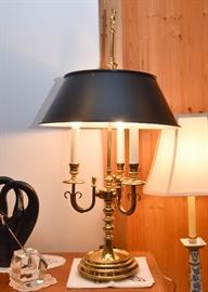 Brass 3-Arm Table Lamp with Black Shade