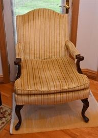 Queen Anne Armchair with Gold Striped Upholstery