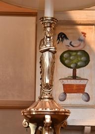 Figural Brass Candlestick Table Lamp