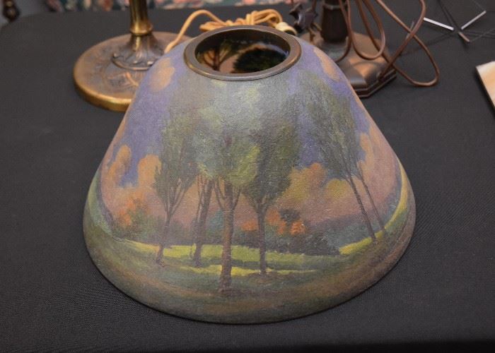 Antique Reverse Painted Glass Lamp Shade (Trees at Sunset)