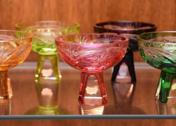 Bohemian / Czech Glass Footed Dessert Bowls