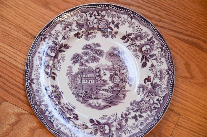 Large Set of Purple / Mulberry Transferware Dinnerware by Royal Staffordshire, Tonquin Pattern (Over 95 Pieces)