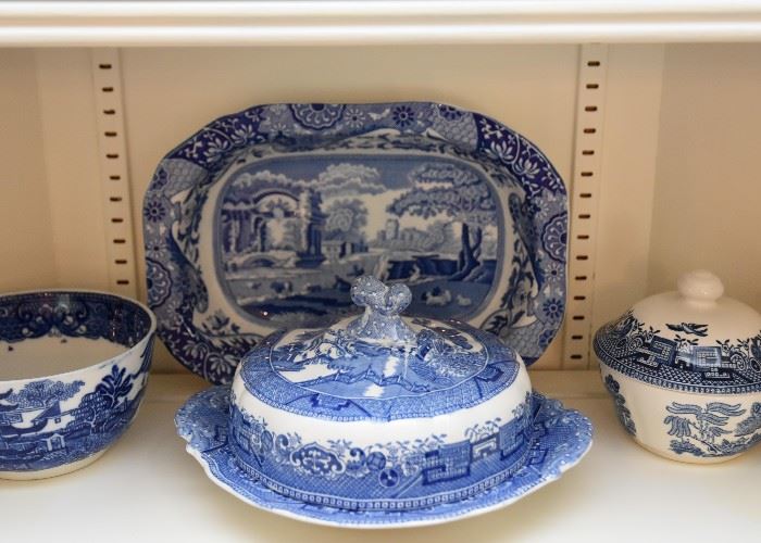 Collection of Blue Transferware (Including Churchill Blue Willow, Alfred Meakin, Copeland and More)