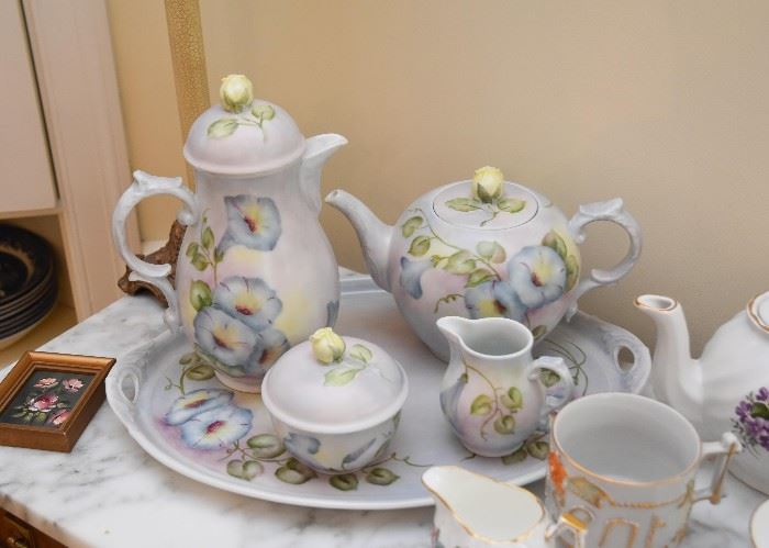 Antique Hand Painted Bavarian Coffee & Tea Set (Morning Glories)