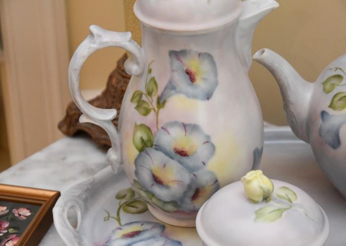 Antique Hand Painted Bavarian Coffee & Tea Set (Morning Glories)
