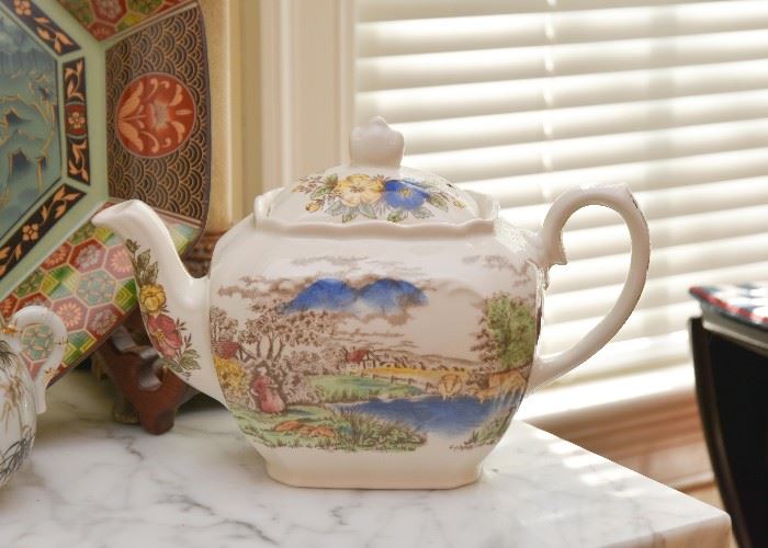 Vintage Multicolor Transferware Teapot