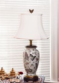 Pair of Chinese Porcelain Vase Table Lamps (Butterflies Motif)