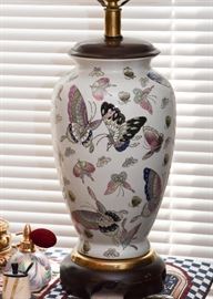 Pair of Chinese Porcelain Vase Table Lamps (Butterflies Motif)