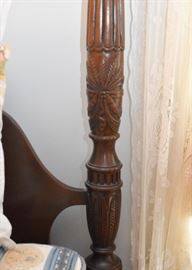 King Size Mahogany Four Poster Bed with Carved Details