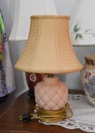 Quilted Pale Pink Opaque Glass Table Lamp