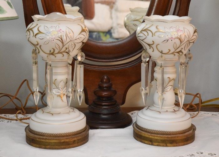 Pair of Electrified Candle Lustres with Prisms