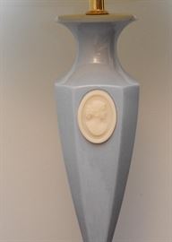 Light Blue Pottery Table Lamp with Cameo Detail