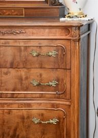 5-Drawer Highboy Chest with Carved Details & Ornate Brass Pulls (matches lowboy chest in another room)