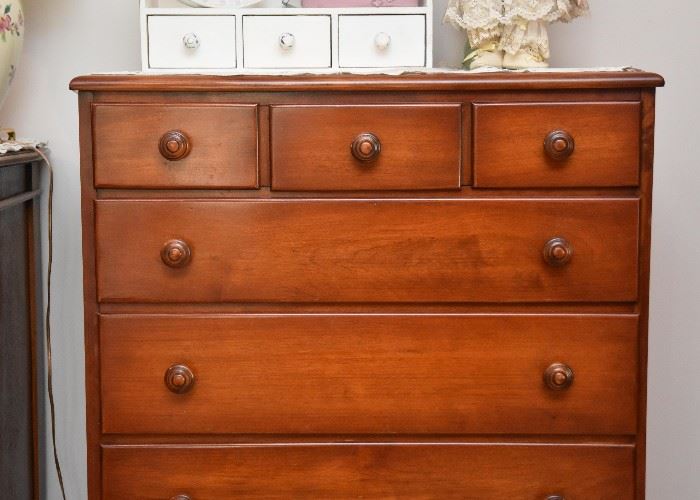 Vintage Highboy Chest of Drawers with Round Wooden Pulls
