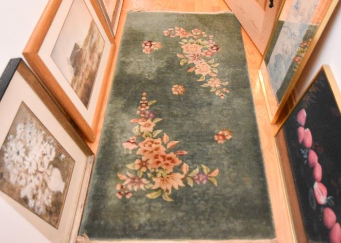 $100,  Green Chinese Woven Rug, 28x58