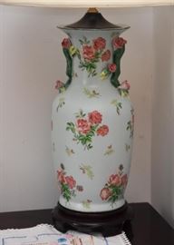 Chinese Porcelain Table Lamp (Roses Motif)