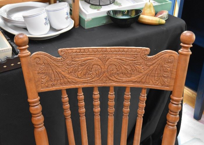 Antique Carved Wood Spindle Back Dining Chairs
