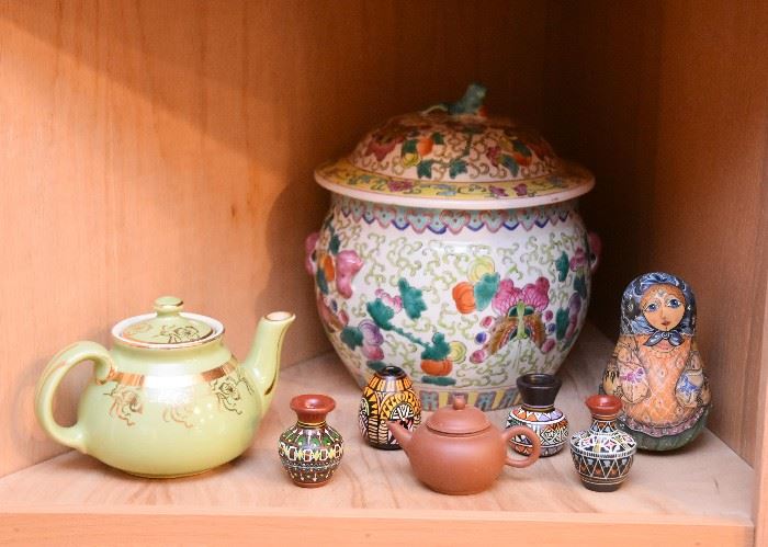 Chinese Porcelain Ginger Jar, Vintage Teapot, Pottery, Etc.