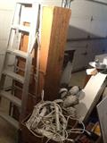 aluminum step ladder, shelves, power cords