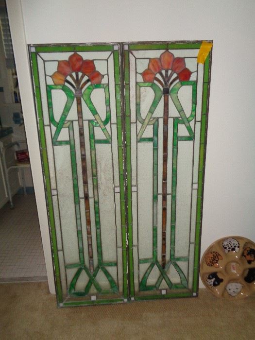 BEAUTIFUL PAIR OF STAINED GLASS WINDOWS