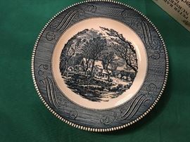 Set of Currier & Ives "Old Grist Mill" pattern transferware 