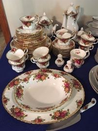Complete set of Royal Albert "Old Country Roses" China plus serving pieces. Supposedly it's the most popular English bone china pattern in America!