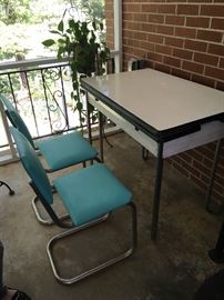 Enameled Butterfly Table with pair of Chrome Chairs