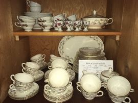Incomplete set of Pope Gosser "Blue Belle" China and a small dessert set with antique roses