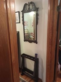 Traditional framed Mirror and wooden Umbrella Stand with metal base