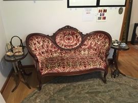 Small Victorian Loveseat with pair of Oval Side Tables