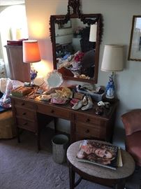 Antique vanity and mirror with matching nightstand