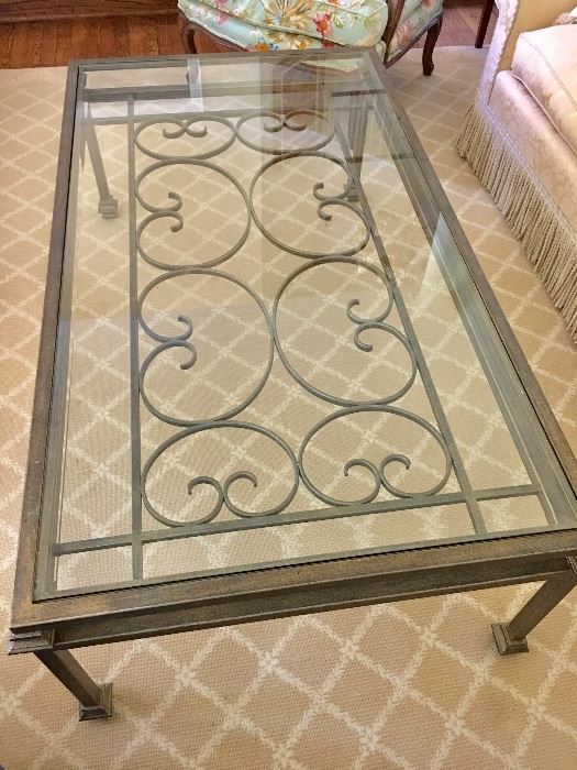 Metal and glass ornate coffee table