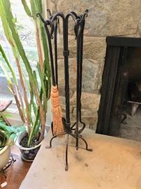 Hand forged iron fireplace tools