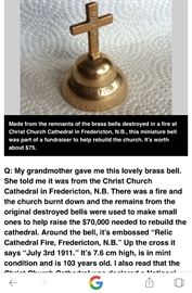 Bell made from the church bell in the Christ Church Cathedral during a fire. It was done in a fundraiser for the reconstruction.