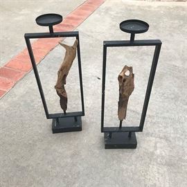 Driftwood and metal candle holders