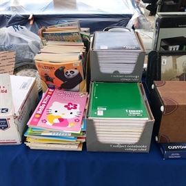 Spiral notebooks, coloring books, office supplies