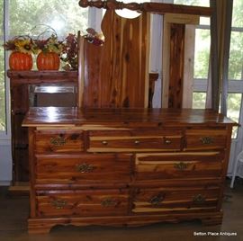 Cedar Dresser with Mirror that goes on top, Queen Size Cedar Bed and rails , this is a stunning set.