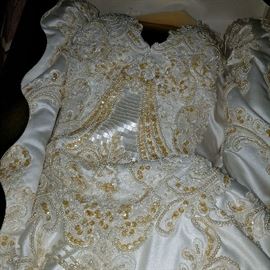 Antiqued Wedding Dress with long Train. Bustled. Size 6 