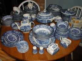 Staffordshire "Liberty Blue" pattern, setting for 12, over 170 pieces