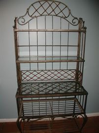 Wrought iron baker's rack, with glass shelving