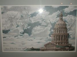 Joe Belt signed/numbered print Sounds of Texas Thunder. Hidden image print, with riders and cattle in the clouds.