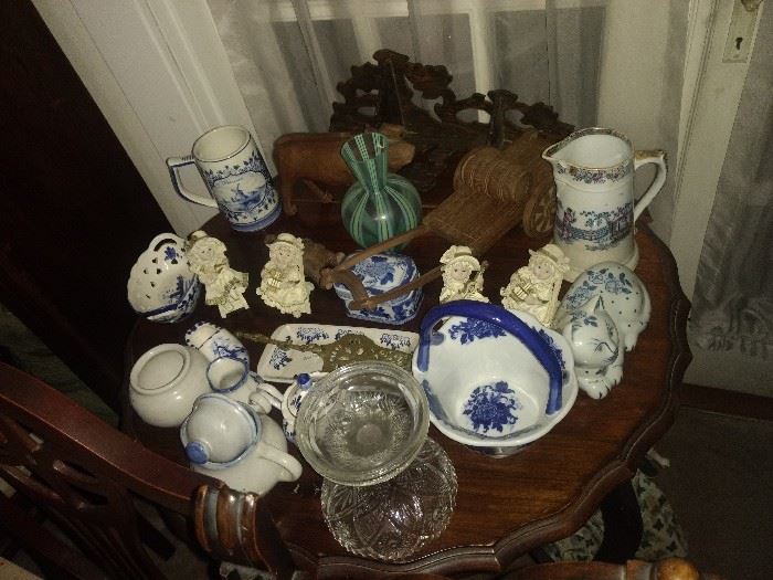 MORE GLASSWARE AND ANTIQUE TABLE