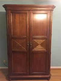 Drexel Heritage Armoire (#1)-doors with mirrors, movable shelves and dividers, 7 drawers, built-in electrical and cable connections