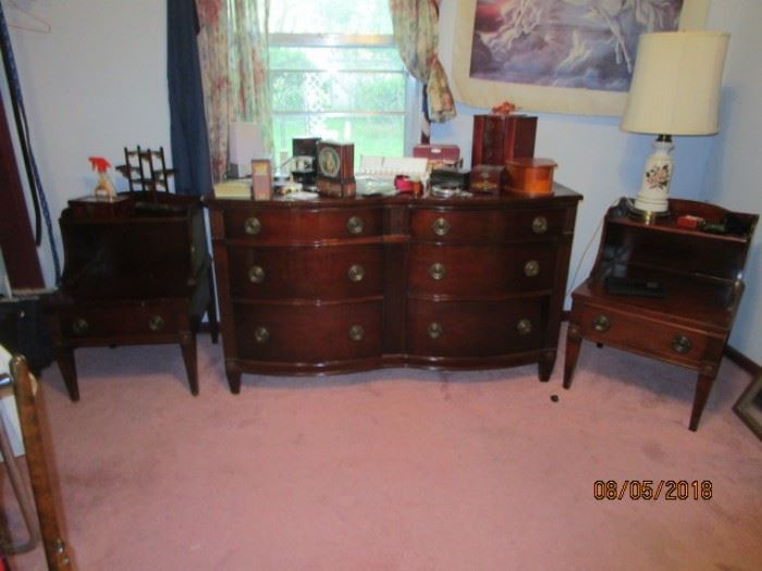 Bow front dresser with matching night stands/end tables
