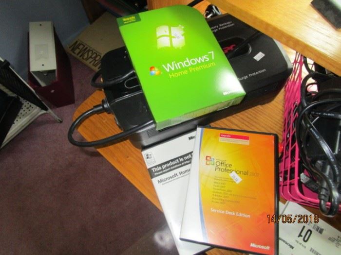 Windows software including "Windows 7", "XP" and "2007 Office Professional"