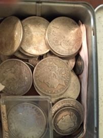 Morgan silver dollars, Barber nickels and dimes, Buffalo nickels 