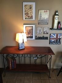 Wood with black metal accent sofa table